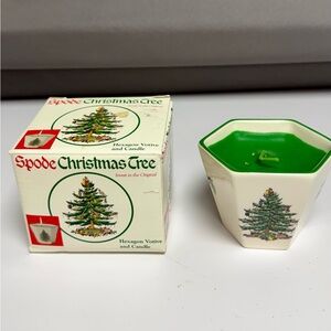 Vintage Spode CHRISTMAS TREE Hexagon votive with Candle